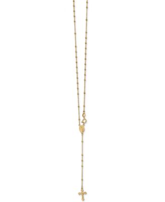 Cross Rosary Lariat Necklace in 14k Yellow Gold, 19 1/2" + 3 1/2" extender