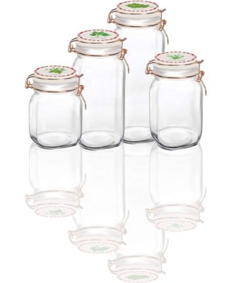 Canister with Herb Decal Ceramic Lid, Set of 4