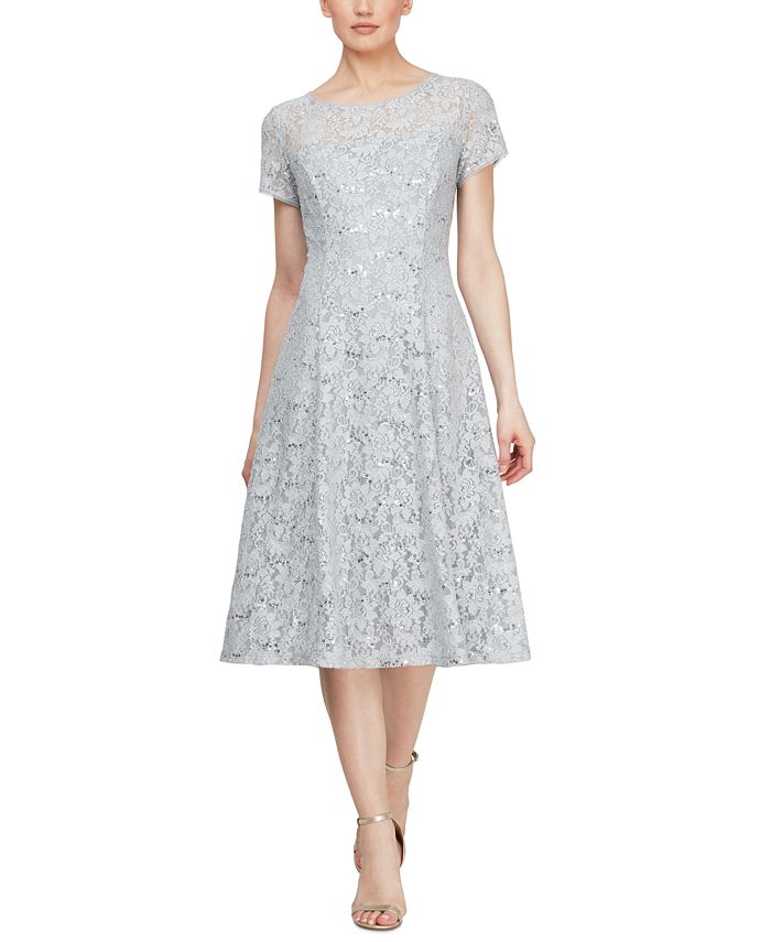 SL Fashions Midi Lace A-Line Dress - Macy's