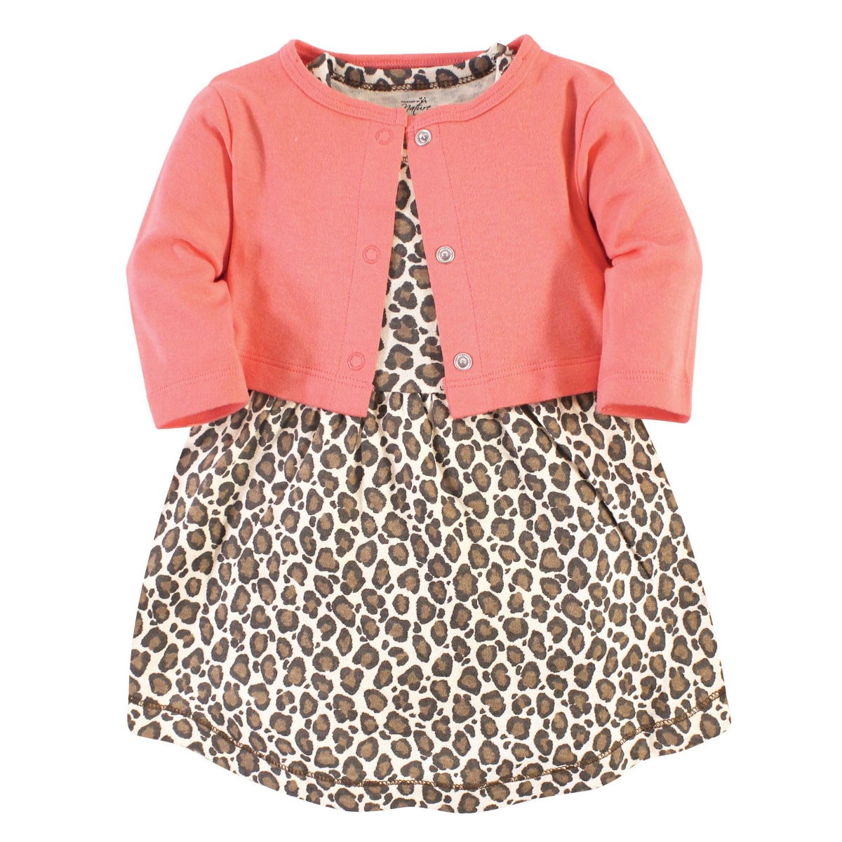 Touched by Nature Baby Girls Organic Cotton Dress and Cardigan 2pc Set,- Leopard