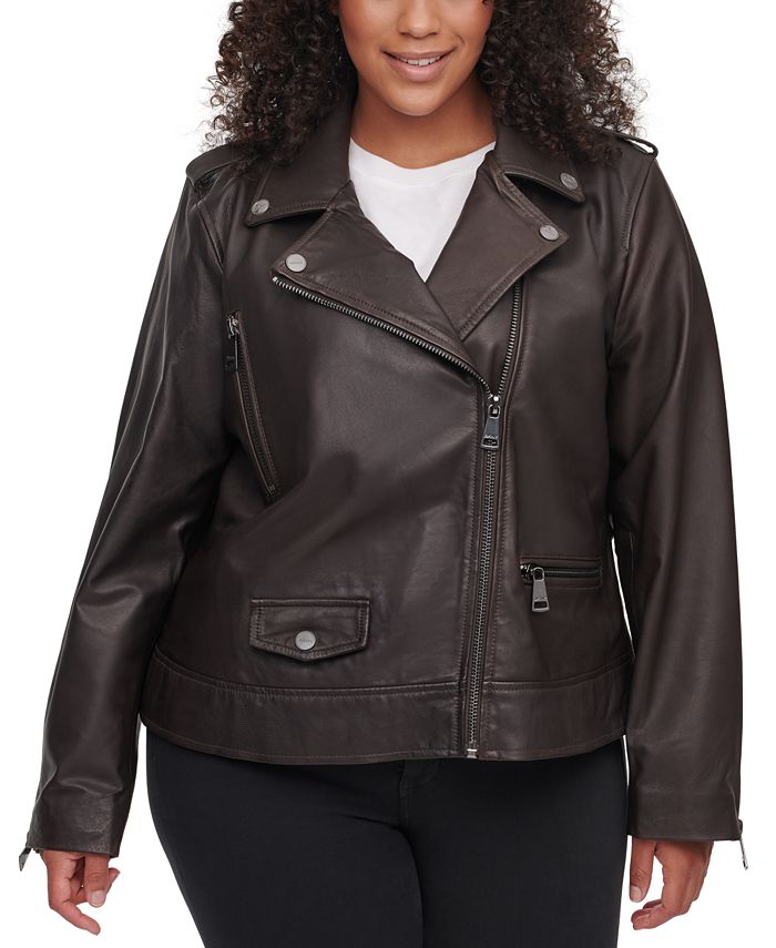 DKNY Plus Size Leather Moto Jacket - Macy's