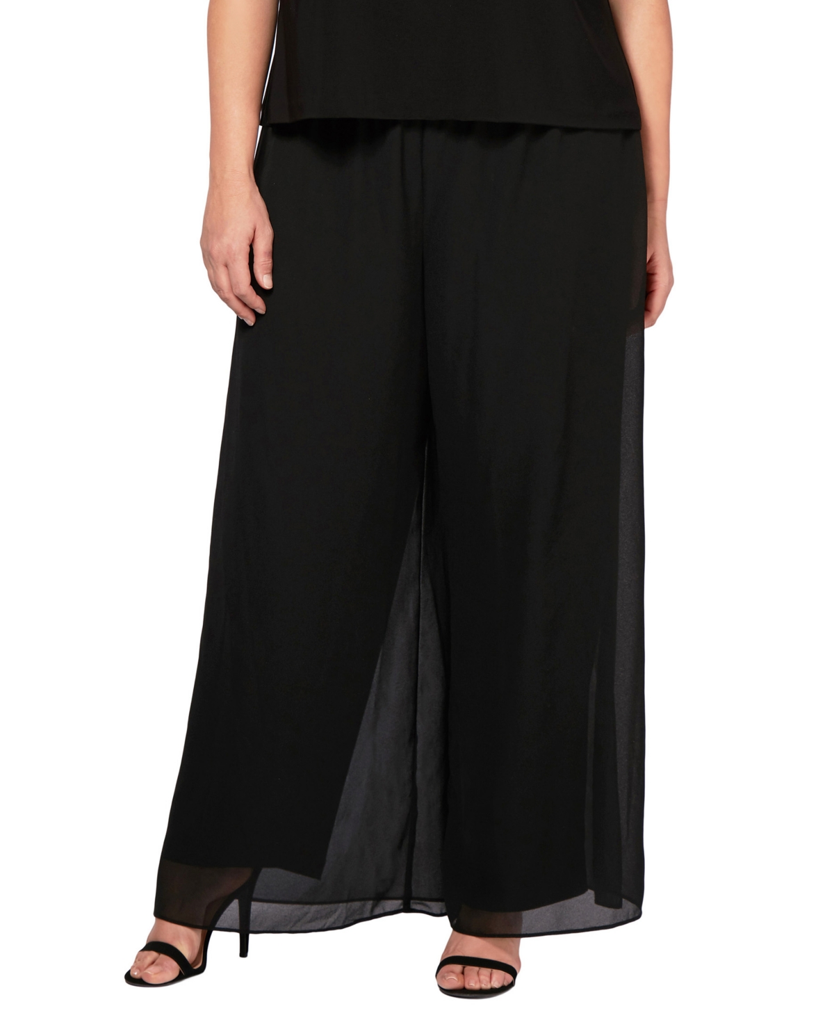 Plus Size Straight-Leg Overlay Pants - Black