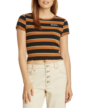 DICKIES JUNIORS' LETTUCE-EDGE STRIPED CROPPED T-SHIRT