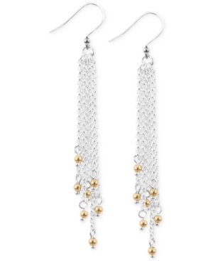 image of Lucky Brand Two-Tone Beaded Chain Fringe Linear Drop Earrings