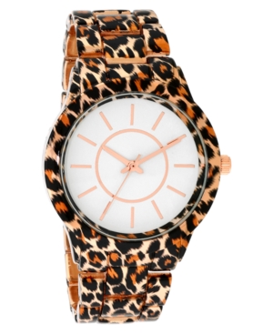 image of Inc Women-s Gold-Tone Leopard-Print Bracelet Watch 38mm, Created for Macy-s