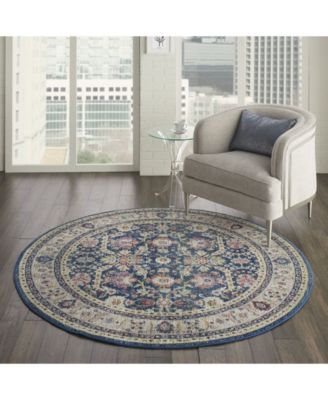 Ankara Global ANR13 Navy and Multi 6' Round Rug