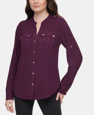 Calvin Klein Textured Roll Tab Blouse Macy s