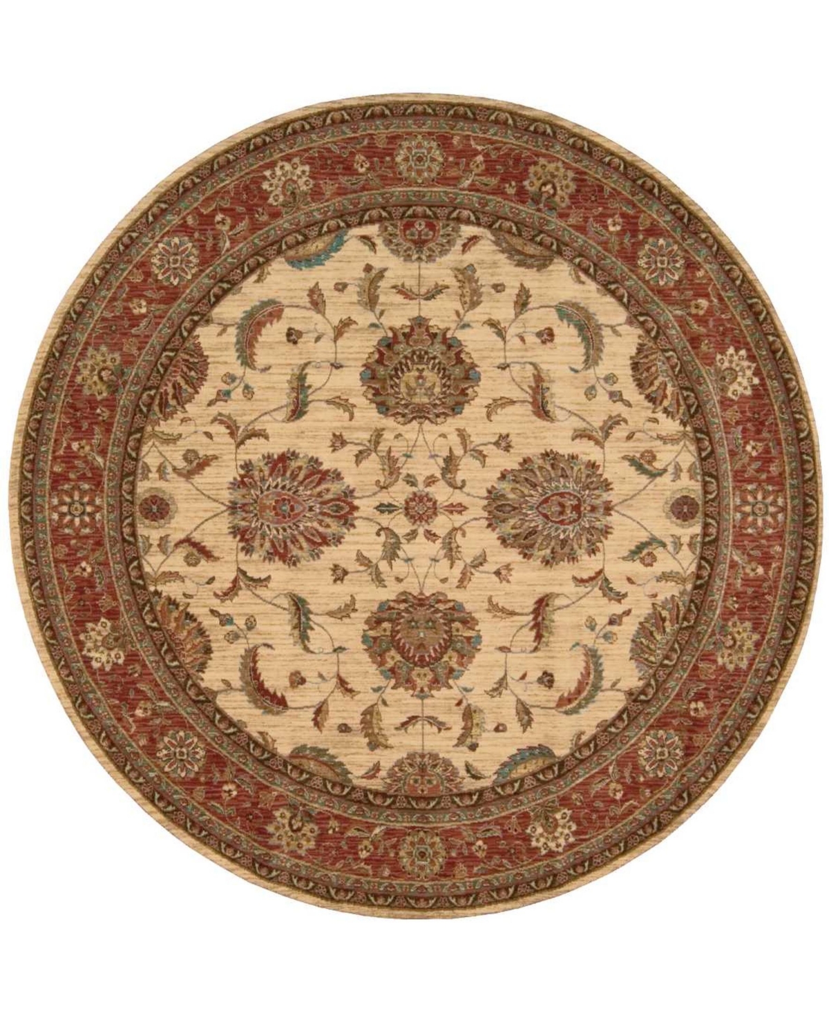 Nourison Home Living Treasures LI04 Ivory and Red 5'10in Round Rug - Ivory/red