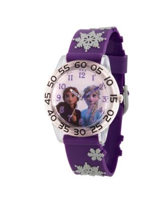 ewatchfactory - Disney Frozen 2 Elsa and Anna Girls' Clear Plastic Time Teacher Watch 32mm