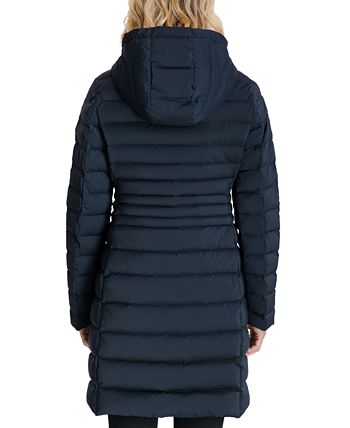 Michael Kors Women's Petite Hooded Packable Stretch Down Puffer Coat ...