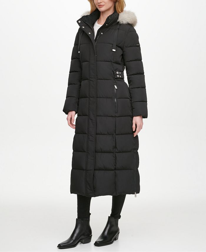 DKNY Faux-Fur Trim Hooded Maxi Puffer Coat - Macy's