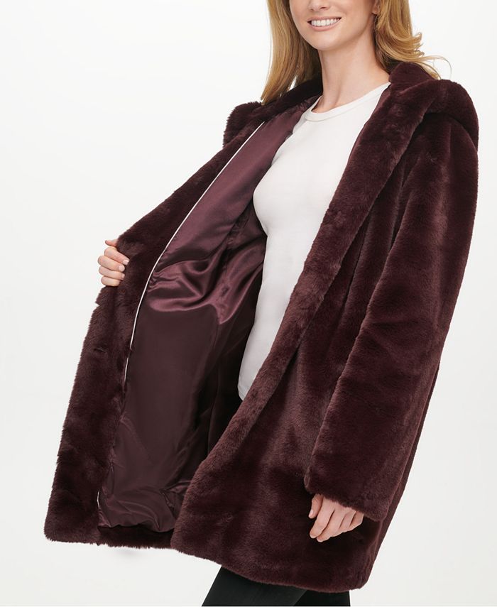 DKNY Petite Hooded FauxFur Coat & Reviews Coats & Jackets Petites