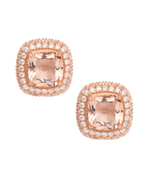 image of Rose Gold Plated Simulated Morganite Cushion Halo Stud Earrings