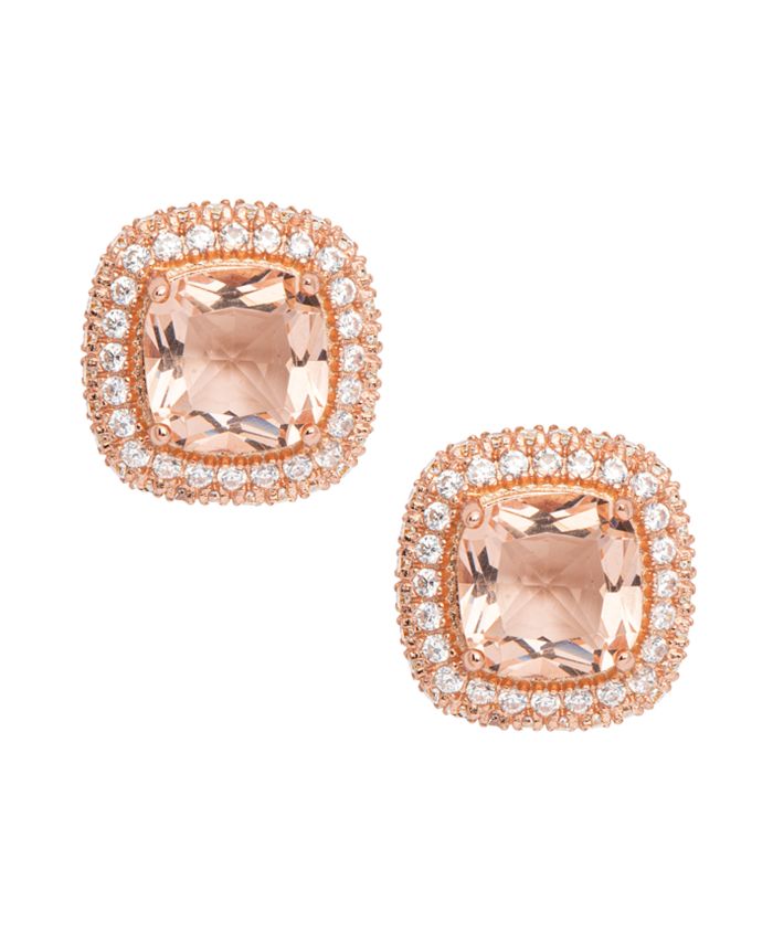 Macy's Rose Gold Plated Simulated Morganite Cushion Halo Stud Earrings ...
