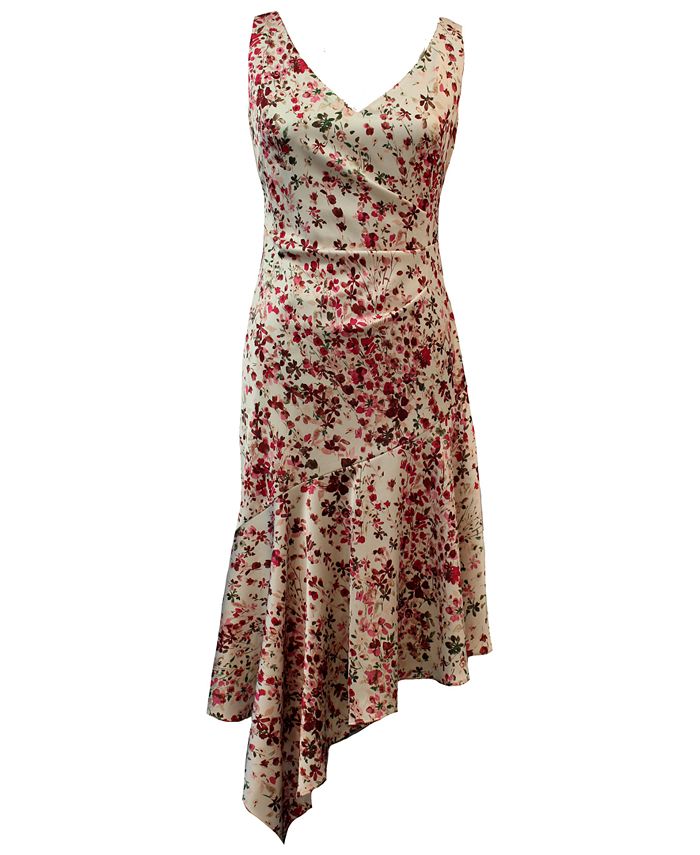 Taylor Floral-Print Asymmetrical-Hem Midi Dress - Macy's
