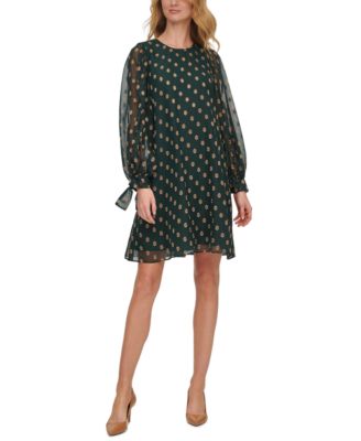 Calvin Klein - Metallic-Print Chiffon-Sleeve Shift Dress