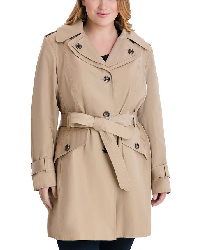 London Fog Womens Plus Size Hooded Belted Raincoat Macys