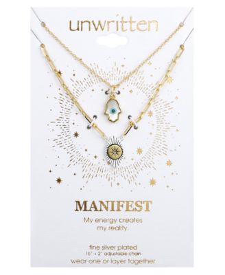 2 Pc. Set Hamsa Hand & Evil Eye Pendant Necklaces in Silver-Plate & Gold-Flash, 16 + 2 extender