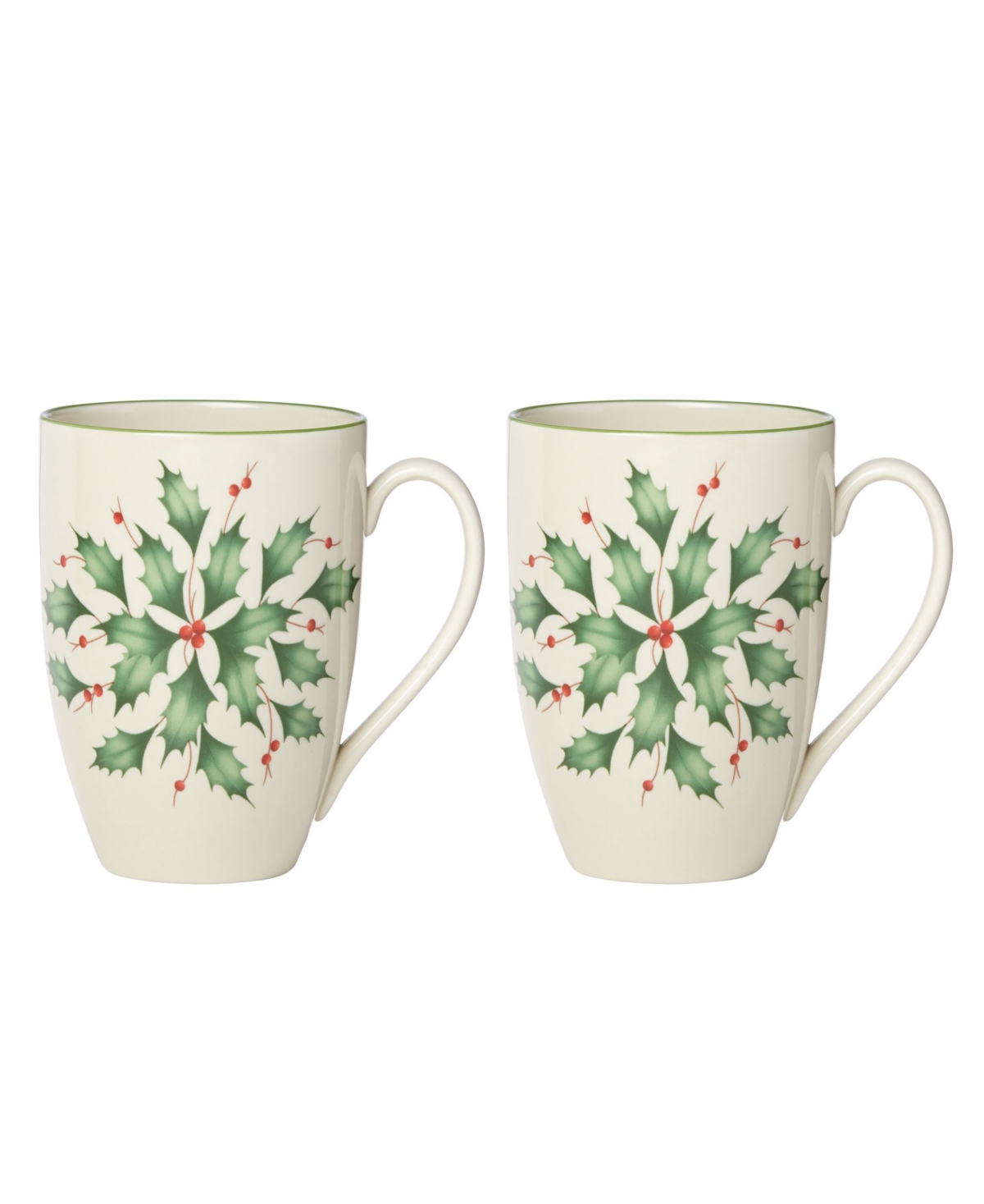 Lenox Hosting The Holidays 2-piece Holly Mug Set In Red  Green And Ivory