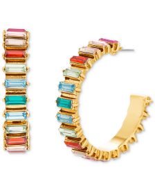 Gold-Tone Medium Baguette-Stone C-Hoop Earrings, 1.56" 