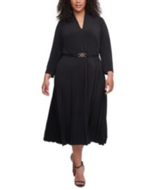 Plus Size Belted Pleated-Skirt Dress