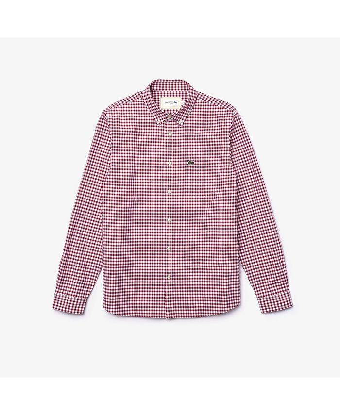 Lacoste Men's Regular-Fit Checkered Oxford Cotton Shirt - Macy's