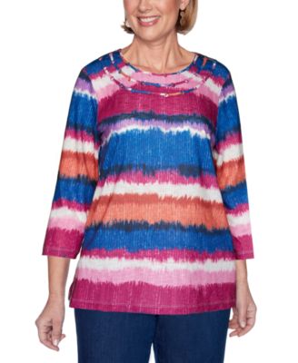 Alfred Dunner - Petite Panama City Watercolor Biadere Top