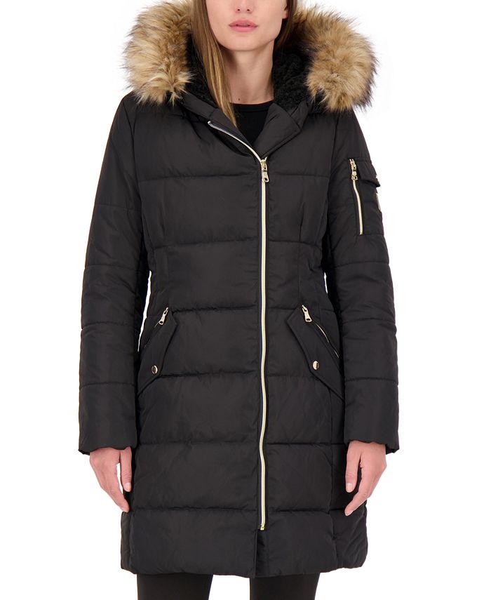 Vince Camuto Petite Faux-Fur-Trim Hooded Puffer Coat, Created for Macy ...