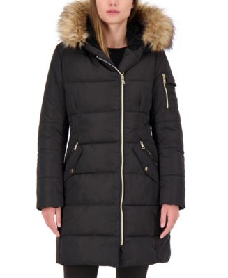 Vince Camuto Faux-Fur-Trim Hooded Asymmetrical Puffer Coat, Created for ...