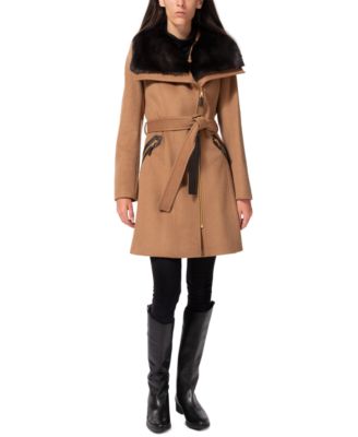 Women's Asymmetrical Faux-Fur-Collar Wrap Coat, Created for Macy's
