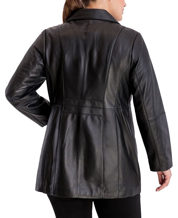 Anne Klein Plus Size Zip-Front Leather Coat & Reviews - Coats - Plus ...