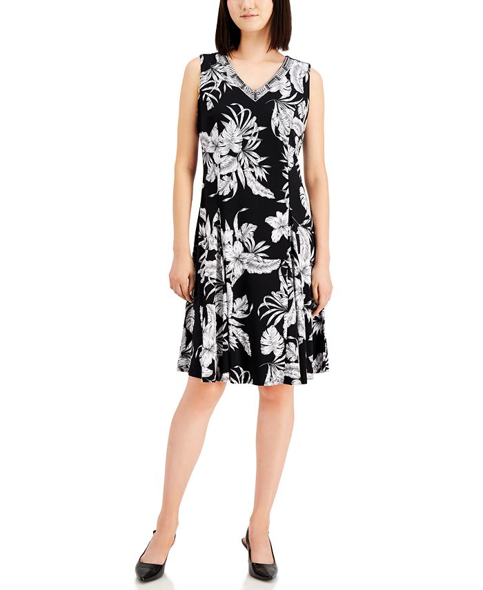 JM Collection Petite Embellished Printed A-Line Dress, Created for Macy ...