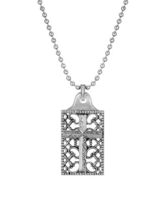 Pewter Cross Square Dog Tag Pendant 22" Necklace