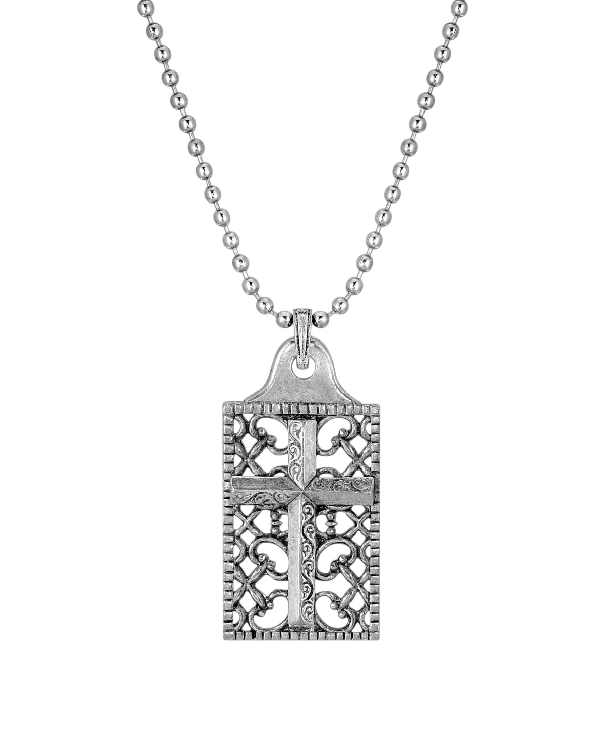 2028 Pewter Cross Square Dog Tag Pendant 22" Necklace
