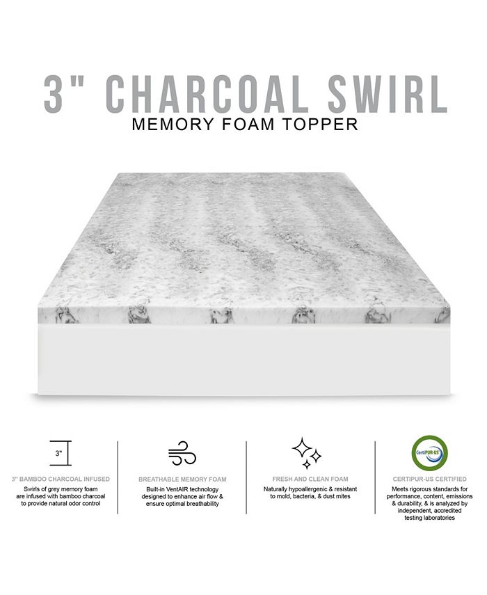 SensorPEDIC 3" Charcoal Infused Memory Foam Mattress Topper, King