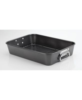 T-Fal Nonstick 10" x 15" Roaster with Rack, Grey 