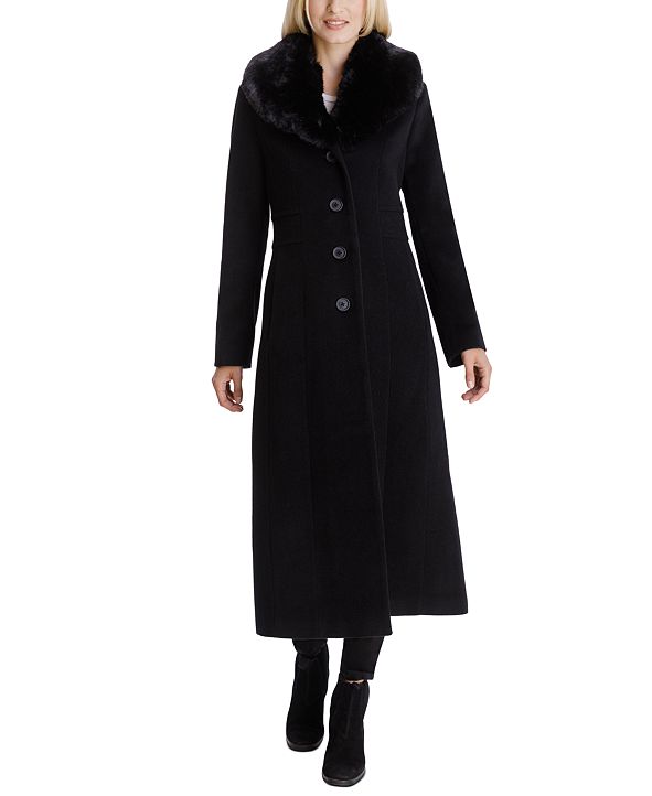 Anne Klein Petite Faux-Fur-Collar Maxi Coat, Created for Macy's ...