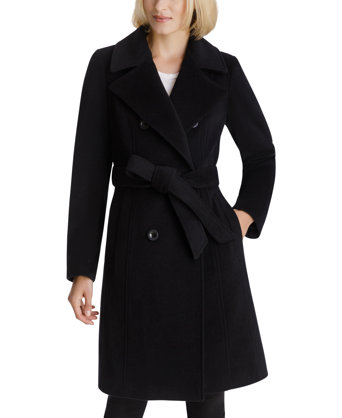 Double-Breasted Belted Coat - Black