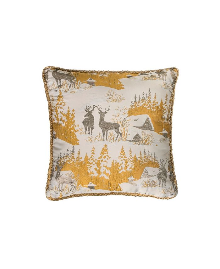 CREATIVE COOP INC Winter Scene Square Woven Pillow with Deer Image, 18