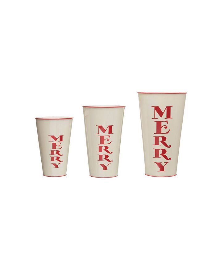 CREATIVE COOP INC Decorative "Merry" Metal Containers with Set of 3