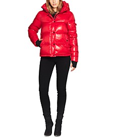 Ella Lacquer Hooded Down Puffer Coat