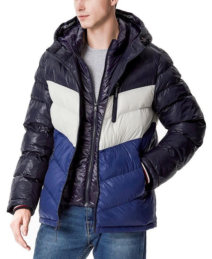 Tommy Hilfiger Men's Chevron Hooded Puffer Jacket with Attached Bib ...