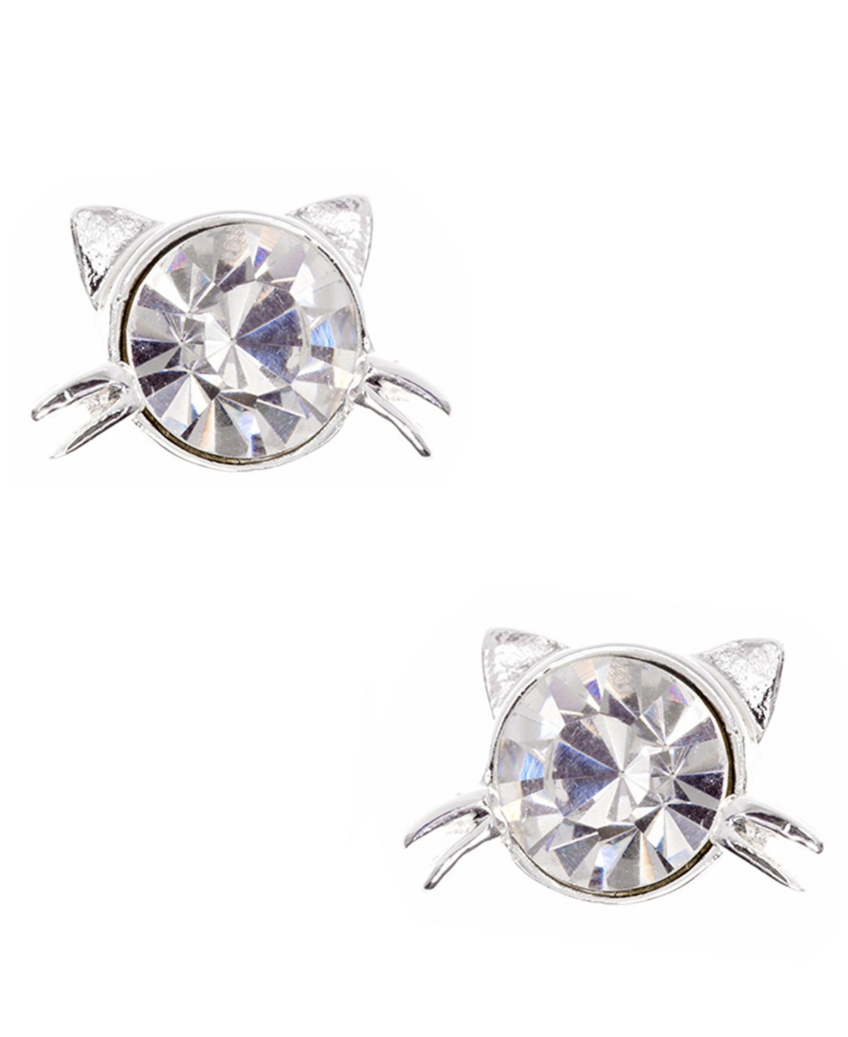 Pet Friends Jewelry Cat Stone Stud Earring - Silver-tone