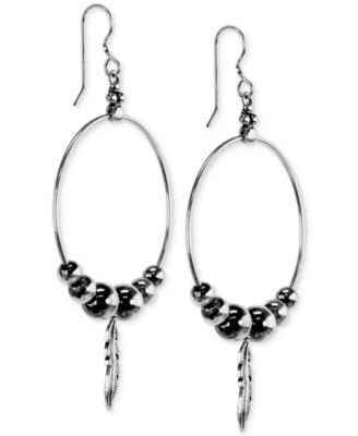 Macy's - Feather & Bead Hoop Drop Earrings in Sterling Silver