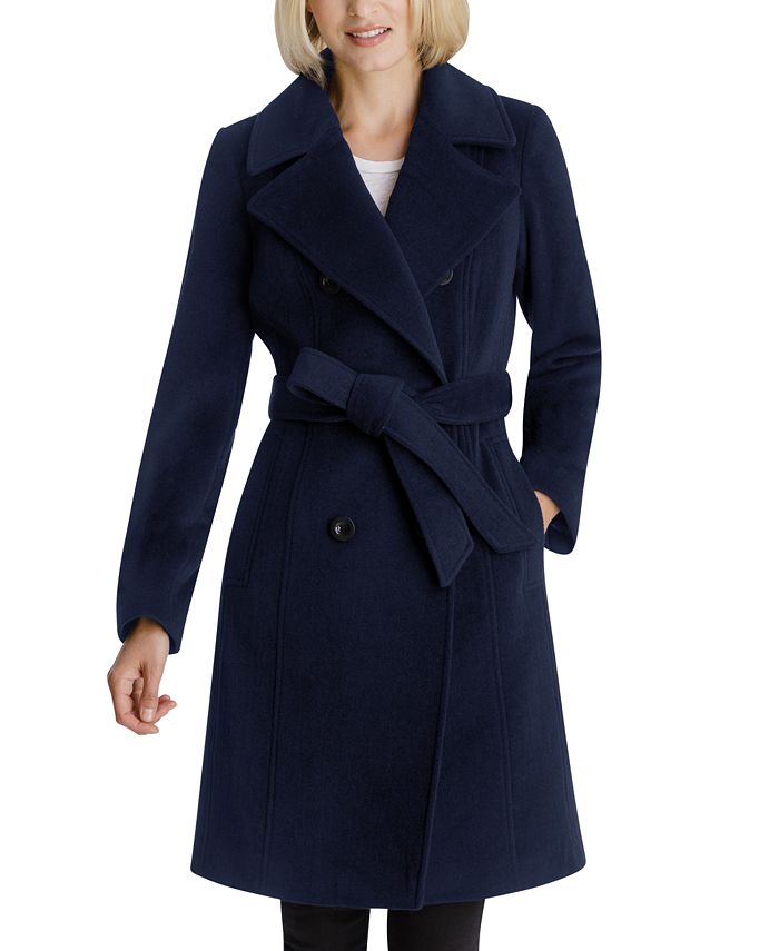 Anne Klein Double-Breasted Belted Coat - Macy's