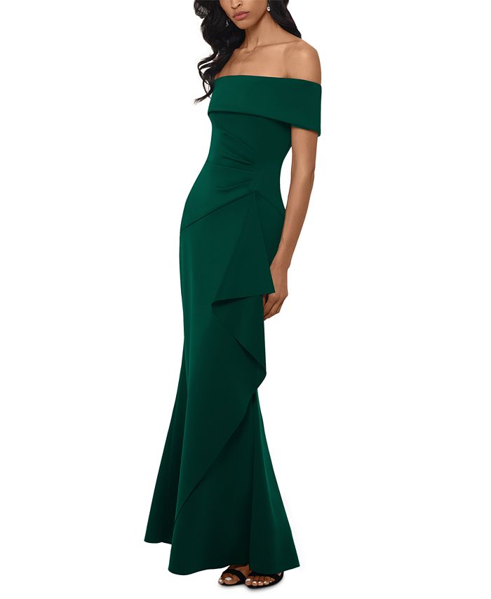 off shoulder gown with elastic