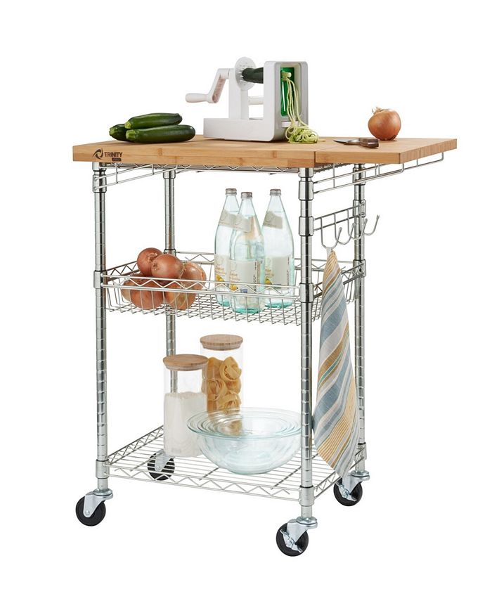 TRINITY Pro EcoStorage Expandable Bamboo Chrome Top Kitchen Cart Macy's