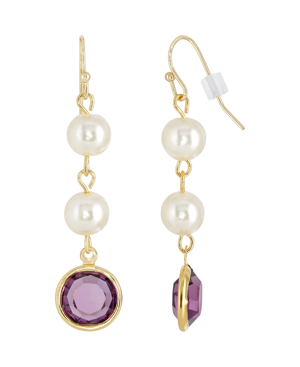2028 Gold-tone Imitation Pearl With Purple Channels Drop Earring