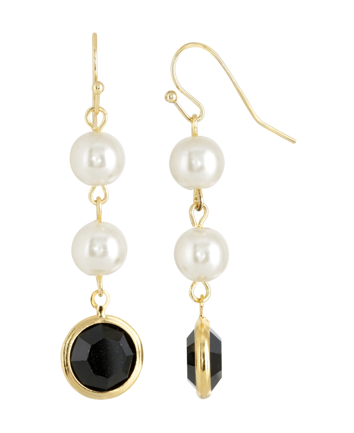 2028 Gold-tone Imitation Pearl With Black Channels Drop Earring
