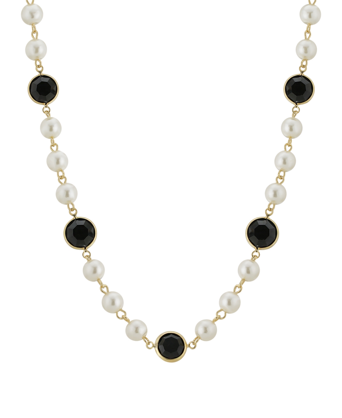 2028 Gold-tone Imitation Pearl With Black Channels 16" Adjustable Necklace